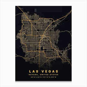 Las Vegas Nevada USA Black And Gold Map Canvas Print