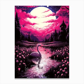 Swan In The Moonlight Canvas Print