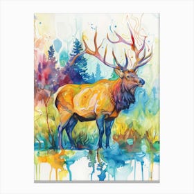 Elk Colourful Watercolour 4 Canvas Print