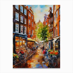 city of Amsterdam,Netherlands,streets, cafes, passing by, the beauty of summer, oil colors.. Canvas Print