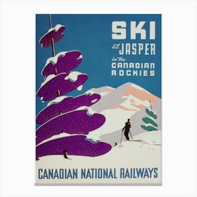 Ski At Jasper Canada Vintage Ski Poster Canvas Print