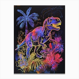 Neon Dinosaur Lines In The Leaves 1 Canvas Print