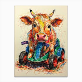 Cow In A Toy Car Canvas Print