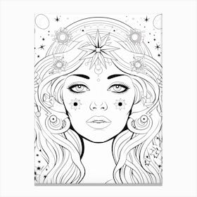 In Space Face Line Drawing Colouring Book Style 1 Canvas Print