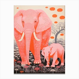 Pink Elephant Linocut Inspired Canvas Print
