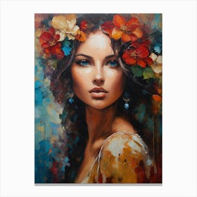 Beautiful Woman With Flowers In Her Hair Canvas Print