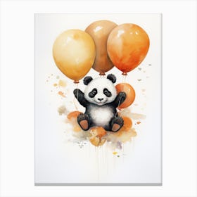 Panda Flying With Autumn Fall Pumpkins And Balloons Watercolour Nursery 2 Canvas Print