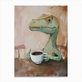 Dinosaur Drinking Coffee Muted Pastels 1 Canvas Print