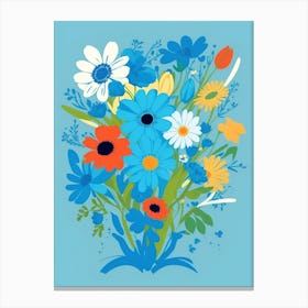 Beautiful Flowers Illustration Vertical Composition In Blue Tone 37 Canvas Print