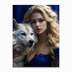 Beautiful Girl With A Dog Canvas Print
