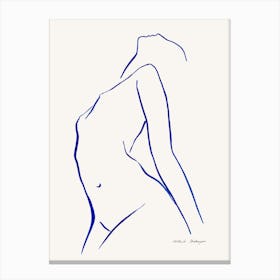 Minimal Blue Female Line Drawing Looking Up Canvas Print