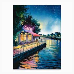 Cafe By The River, Anime Art Lofi Canvas Print