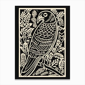 B&W Bird Linocut Falcon 2 Canvas Print