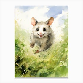 Light Watercolor Painting Of A Possum Running In Field 2 Canvas Print