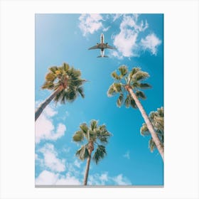 Airplane Flying Over Palm Trees 7 Canvas Print