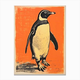 Penguin, Woodblock Animal Drawing 4 Canvas Print