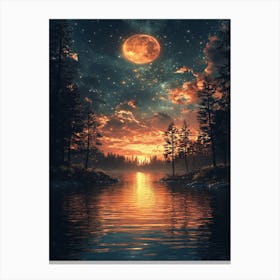 Full Moon Over The Lake Canvas Print