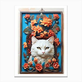 Wall Art beauty Cat With Flowers Canvas Print