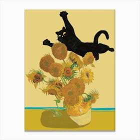 Cat In Sunflowers Canvas Print