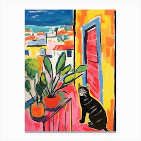 Painting Of A Cat In Naples Italy 2 Canvas Print