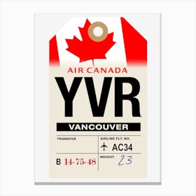 Vancouver (YVR) British Columbia, Canada Vintage Airline Luggage Tag Canvas Print