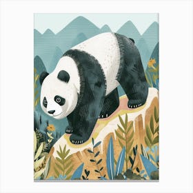 Giant Panda Walking On A Mountrain Storybook Illustration 1 Canvas Print