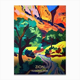 Zion National Park Travel Poster Matisse Style 4 Canvas Print