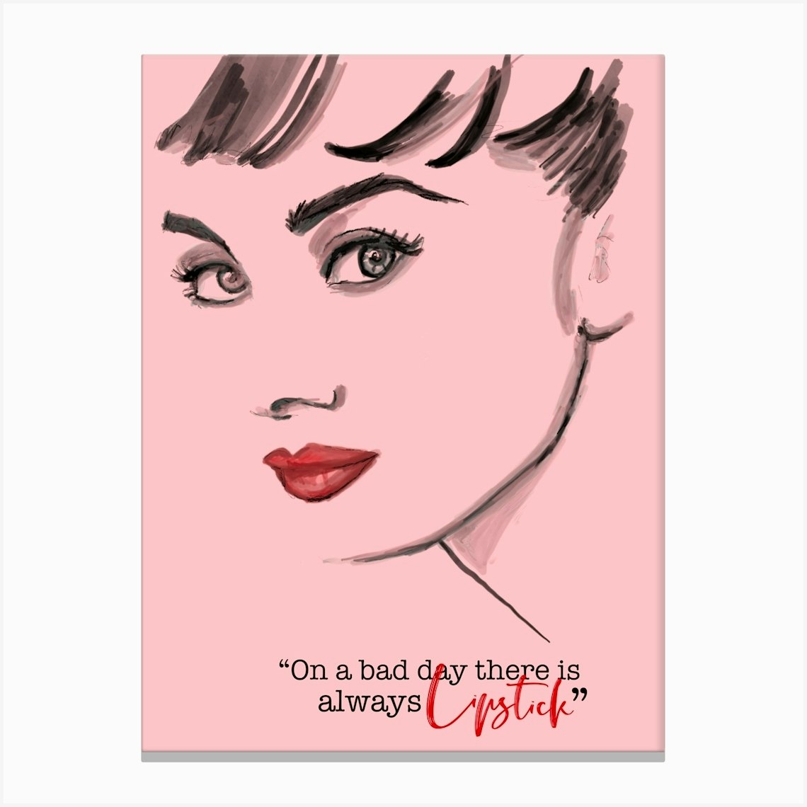 Audrey S Pink Lipstick Canvas Print by Lizzie Lamb Illustration