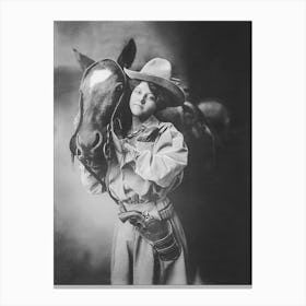 Cowgirl And Her Horse, Western Aesthetic, Vintage Black and White Old Photo Toile