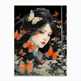 Girl With Orange Butterflies Canvas Print