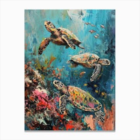Colourful Impressionism Inspired Sea Turtles 3 Canvas Print