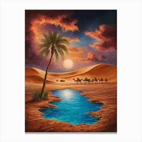 Camels In The Desert Canvas Print