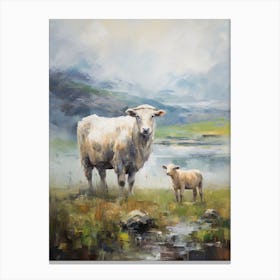 Impressionism Style Sheep By The Lake In The Highlands 1 Canvas Print