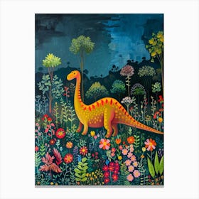 Dinosaur In The Meadow Painting 4 Canvas Print
