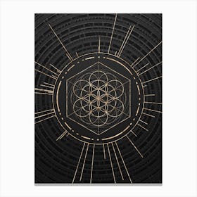 Geometric Glyph Symbol in Gold with Radial Array Lines on Dark Gray n.0291 Canvas Print