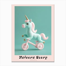 Pastel Toy Blue Unicorn Riding A Bike Poster Canvas Print