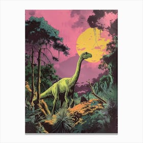 Dinosaur In Jurassic Moonlit Landscape Canvas Print