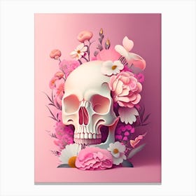 Skull With Celestial Themes 2 Pink Vintage Floral Canvas Print
