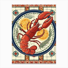 Lobster On A Plate With A Tiled Background 3 Canvas Print