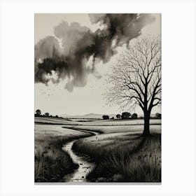 Black And White Landscape Painting Canvas Print