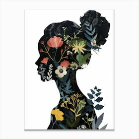 Silhouette Of A Woman With Flowers 1 Canvas Print