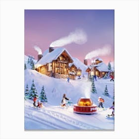 Miniature Ski Resort Nestled Inside A Teacup Tiny Skiers And Snowboarders Carving Down The Snowy Mo Canvas Print