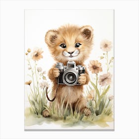 Taking Photos Watercolour Lion Art Painting 1 Canvas Print