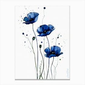 Wet On Wet Blue Poppie Flowers 1 Canvas Print