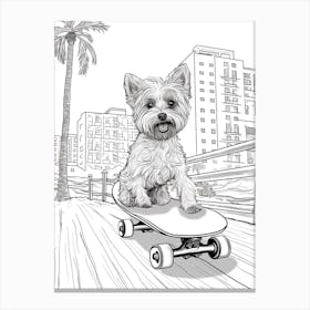 Yorkshire Terrier Dog Skateboarding Line Art 1 Canvas Print