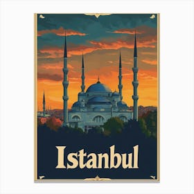 Aihrgdesign A Retro Travel Poster For Istanbul Featuring The 3 Canvas Print