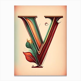 V, Letter, Alphabet Retro Drawing 1 Canvas Print