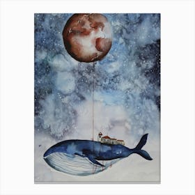 Whale & Red Moon Canvas Print