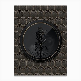 Shadowy Vintage Yellow Asphodel Botanical in Black and Gold Canvas Print