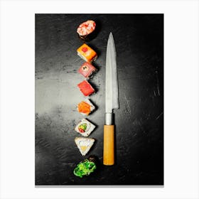 Sushi (Japan, Japanese cuisine) — Food kitchen poster/blackboard, photo art 1 Canvas Print